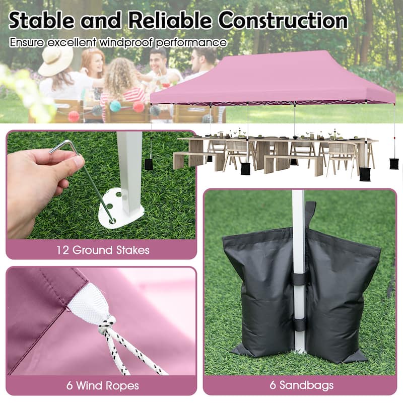 Pop Up Canopy Tent with 6 Sidewalls and Windows for Outdoor Events - 240” x 120” x 116.4”-124.8”