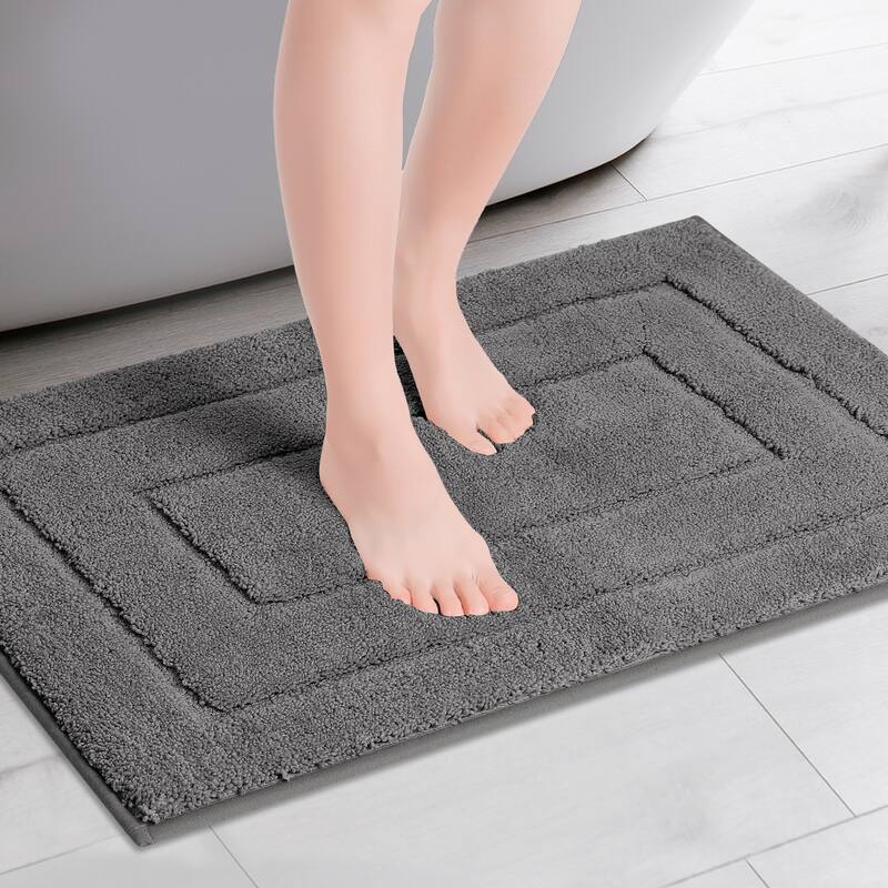 Geometry Bathroom Rug Mat, Extra Soft Absorbent Bath Rug, Non-Slip Comfortable Solid Color Bath Mat - Dark Gray - 16" x 24"
