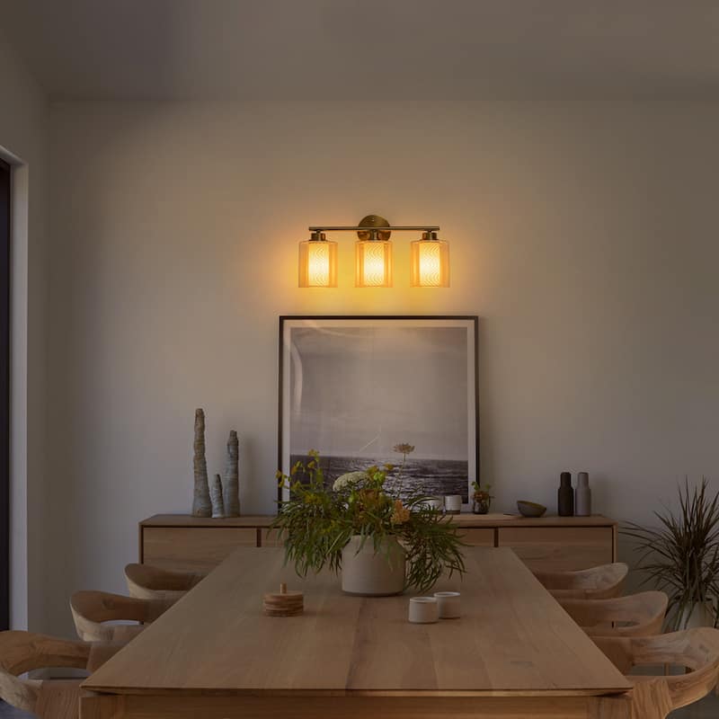 Modern Gold Vanity Light with Double Cylinder Shades Bathroom