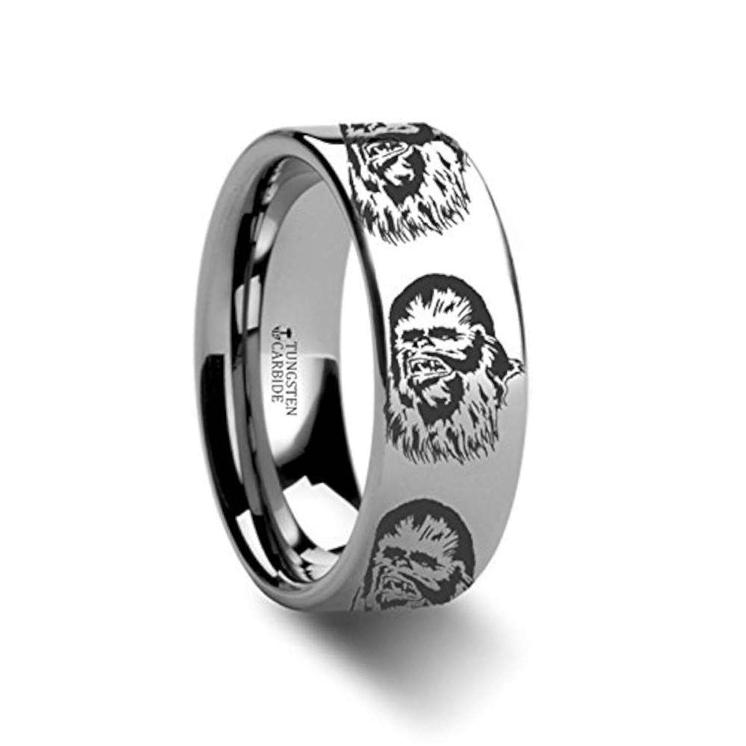 MEN'S STAINLESS STEEL CABLE RING IN BLACK ENGRAVABLE WOLF WEDDING BANDband