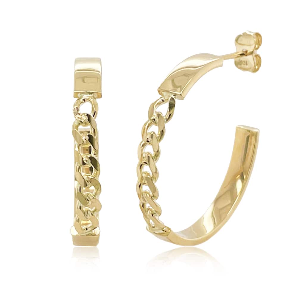 Joelle Collection 14K Yellow Gold Open Chain Hoop Earrings 4x25mm -