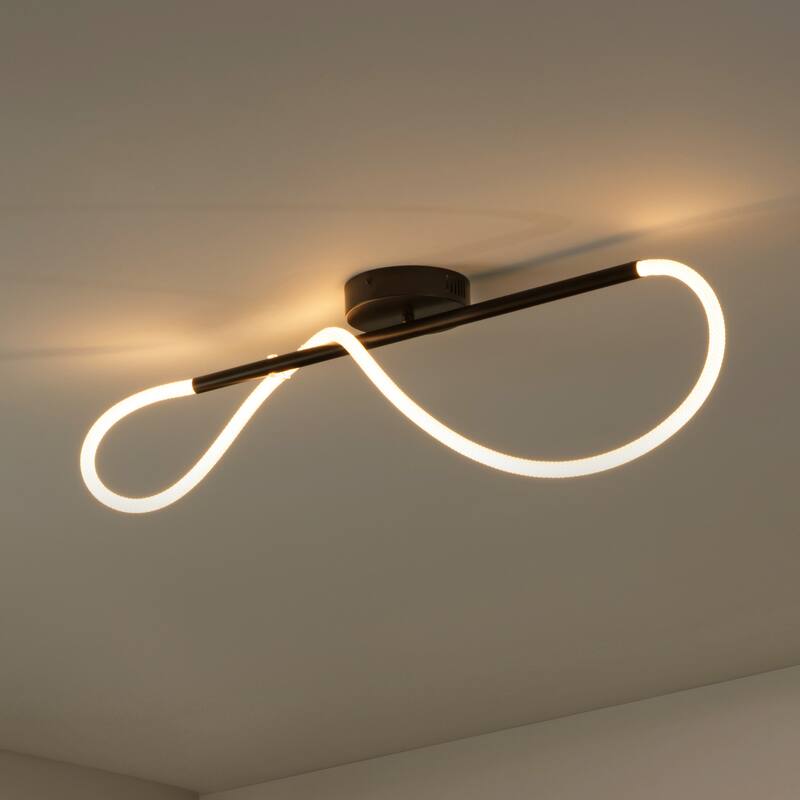 Lisette Contemporary Minimalist 360 Adjustable Silicone Neon Rope Dimmable Linear Integrated LED Flush Mount, by JONATHAN Y