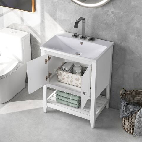 24 in. W x 17.8 in. D x 33.6 in. H Sleek Bath Vanity Cabinet White