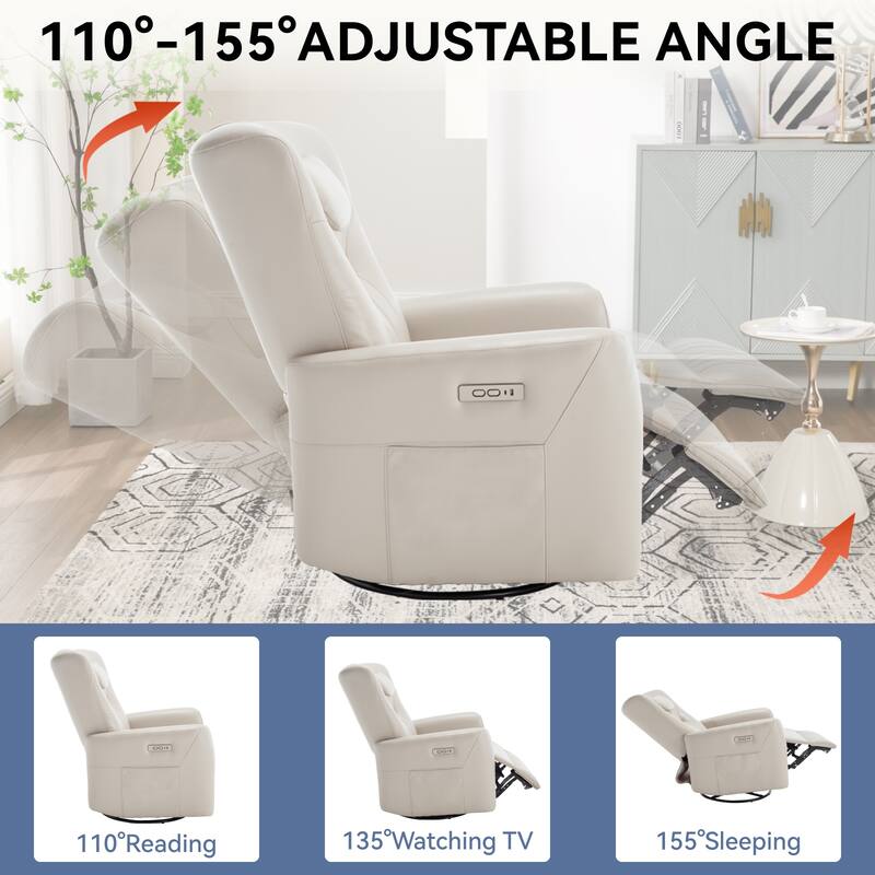 Beige Power Recliner with Swivel, Rocking Motion & Lumbar Pillow