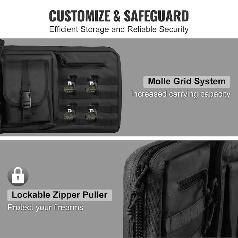 Rifle Bag, Tactical Double Long Gun Bag, Soft Rifle Case with Lockable Zipper, Portable Handle & Shoulder Strap