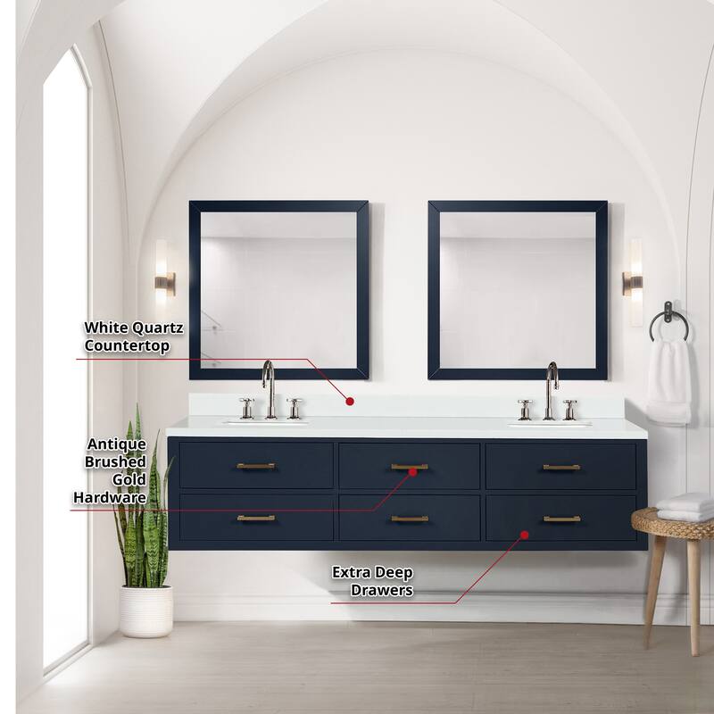 Castor 60 in W x 22 in D Black Double Bath Vanity, White Quartz Top, Faucet Set, and 28 in Mirrors