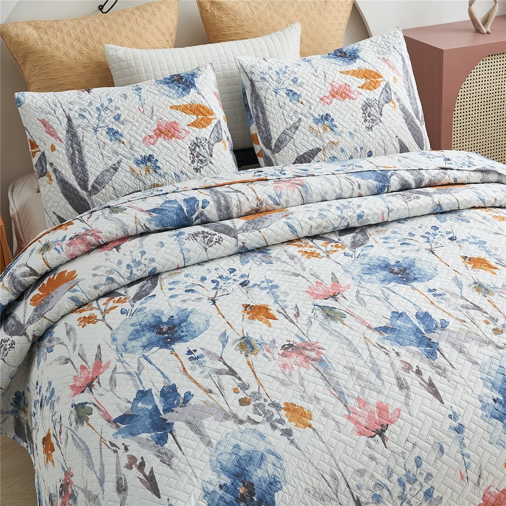 Plant Garden Summer Bedspread Coverlet with 2 Pillow Shams