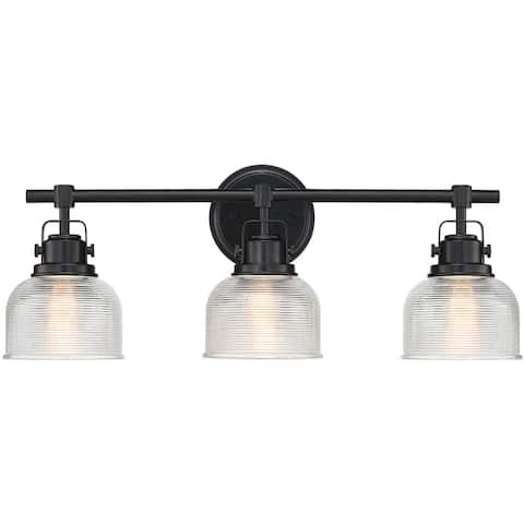 24 in. 3-Light Black Bathroom Vanity Light with Clear Prismatic Glass Shade