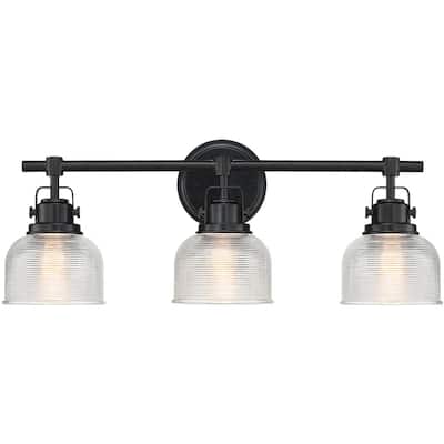 24 in. 3-Light Black Bathroom Vanity Light with Clear Prismatic Glass Shade - 24.2"W