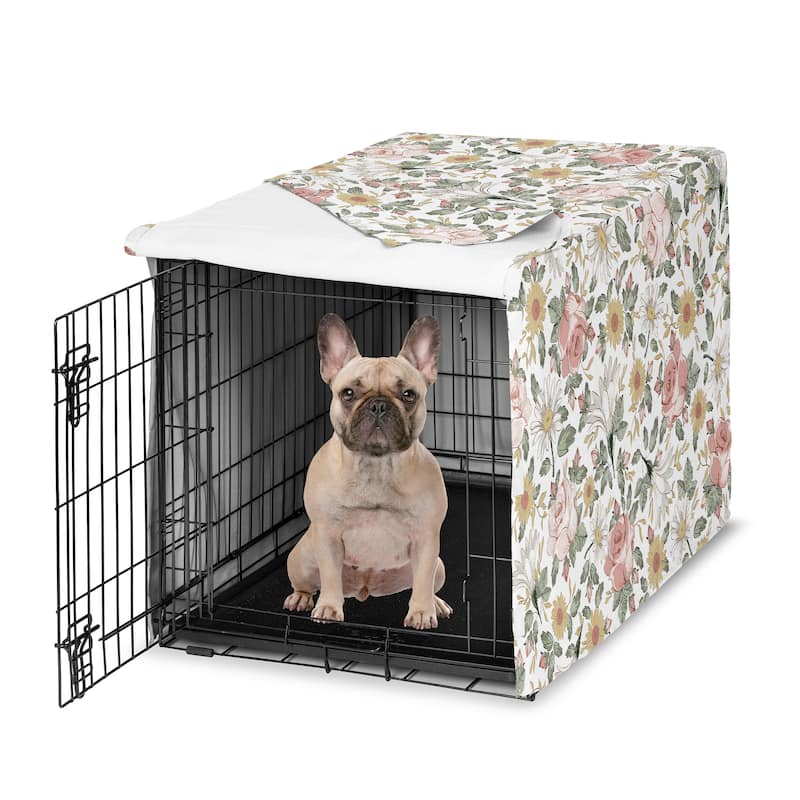 Sweet Jojo Designs Vintage Floral Boho Girl Dog Crate Kennel Cover 30in. - Blush Pink Yellow and Green Bohemian Shabby Chic Rose