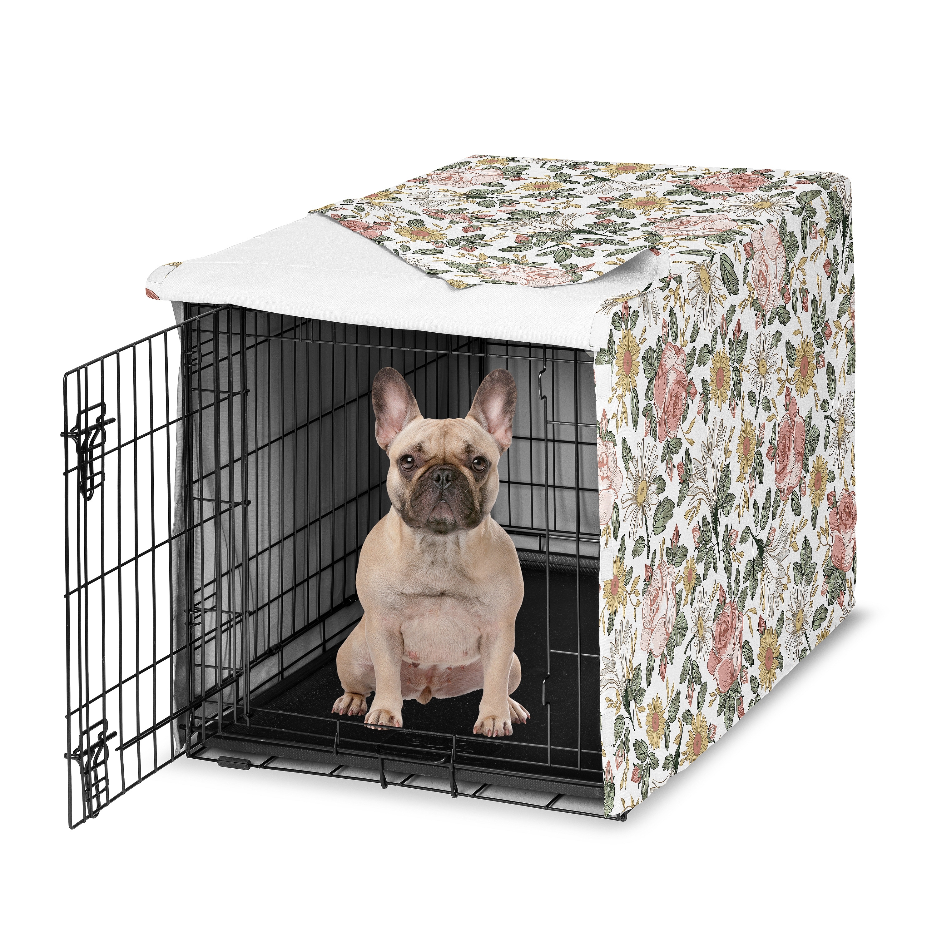 Sweet Jojo Designs Vintage Floral Boho Girl Dog Crate Kennel Cover 30in. - Blush Pink Yellow and Green Bohemian Shabby Chic Rose