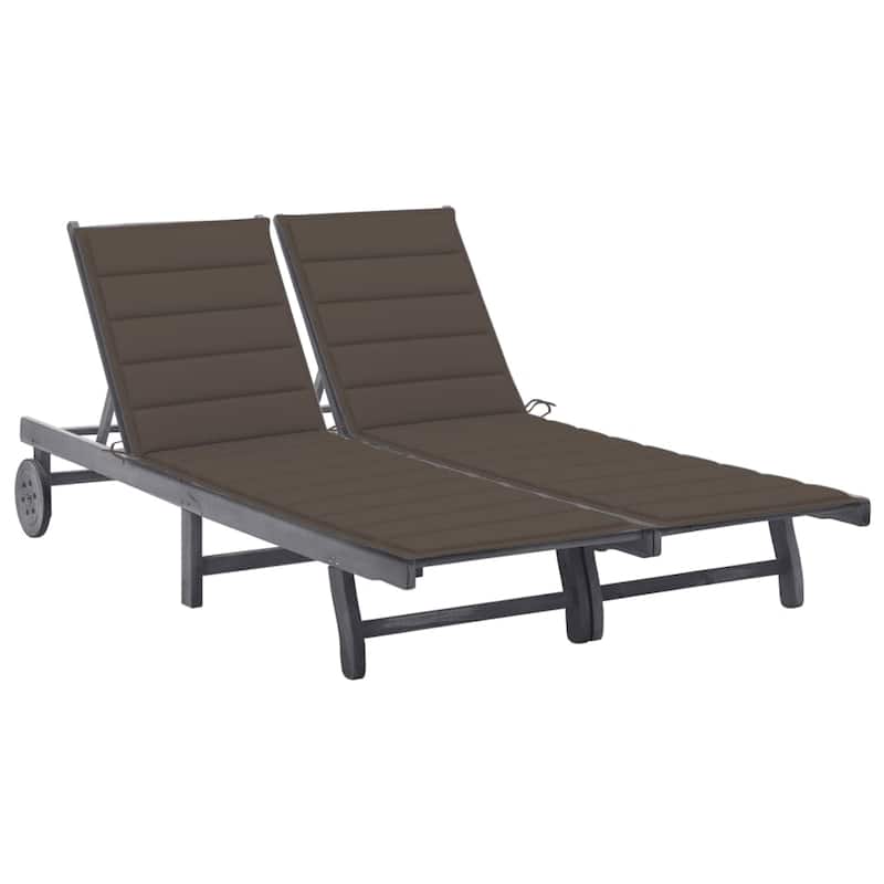 vidaXL Patio Lounge Chair Sunbed Sunlounger with Cushion Solid Acacia Wood - Taupe 2-Person