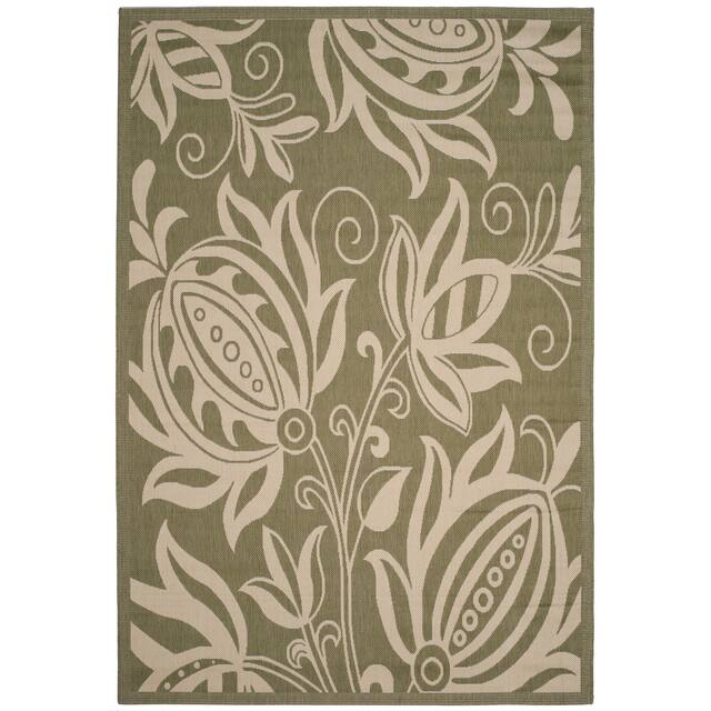 SAFAVIEH Courtyard Leatrice Indoor/ Outdoor Patio Backyard Rug - 6'7" x 9'6" - Olive/Natural