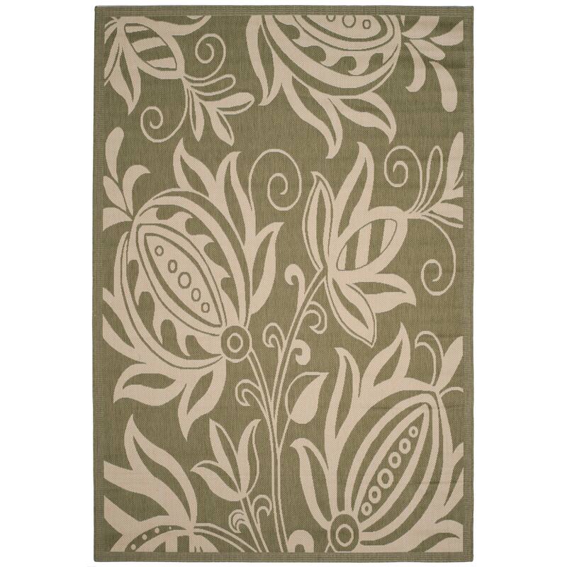 SAFAVIEH Courtyard Nasima Indoor/ Outdoor Patio Backyard Rug - 6'7" x 9'6" - Olive/Natural