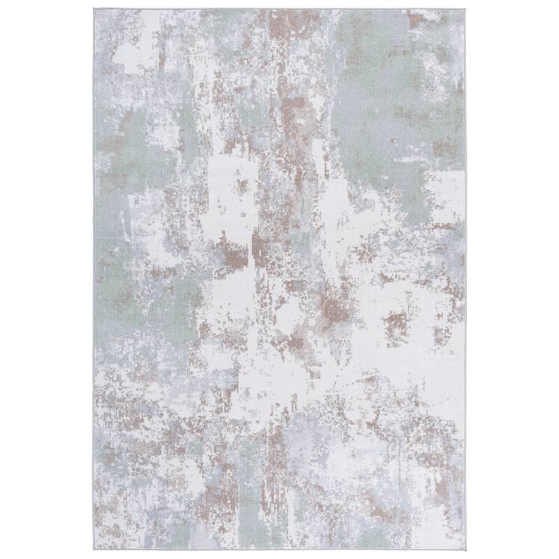 SAFAVIEH Bayside Machine Washable Drahusa Modern Abstract Rug - 6'7" Square - Green/Ivory