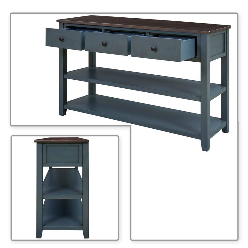 Minimalist Wooden Console Table with Black Circular Handles