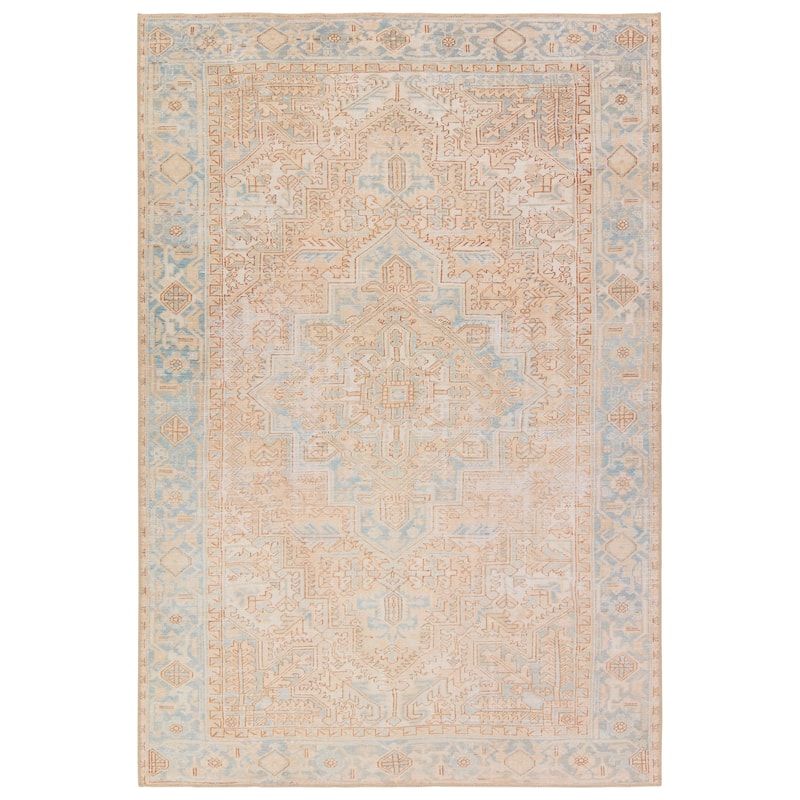 Mabel Machine Washable Medallion Beige/Blue Rug
