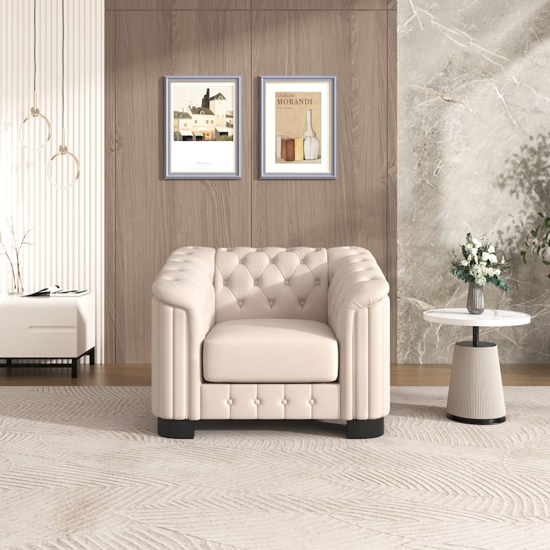 Roomfitters 41.5" Velvet Upholstered Accent Sofa Chair with Thick Removable Cushion Modern Single Couch - Beige