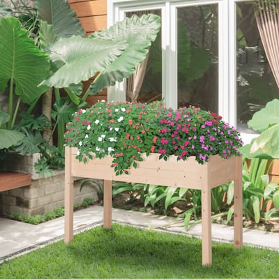 Outdoor Raised Garden Bed with Legs, Elevated Wooden Garden Self-Draining Planter Box for Gardening Backyard Patio, Natural