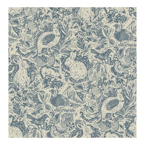 Blue Terrene Illustrative Woodland Pattern Peel-and-Stick Wallpaper - 216in x 20.5in x 0.025in
