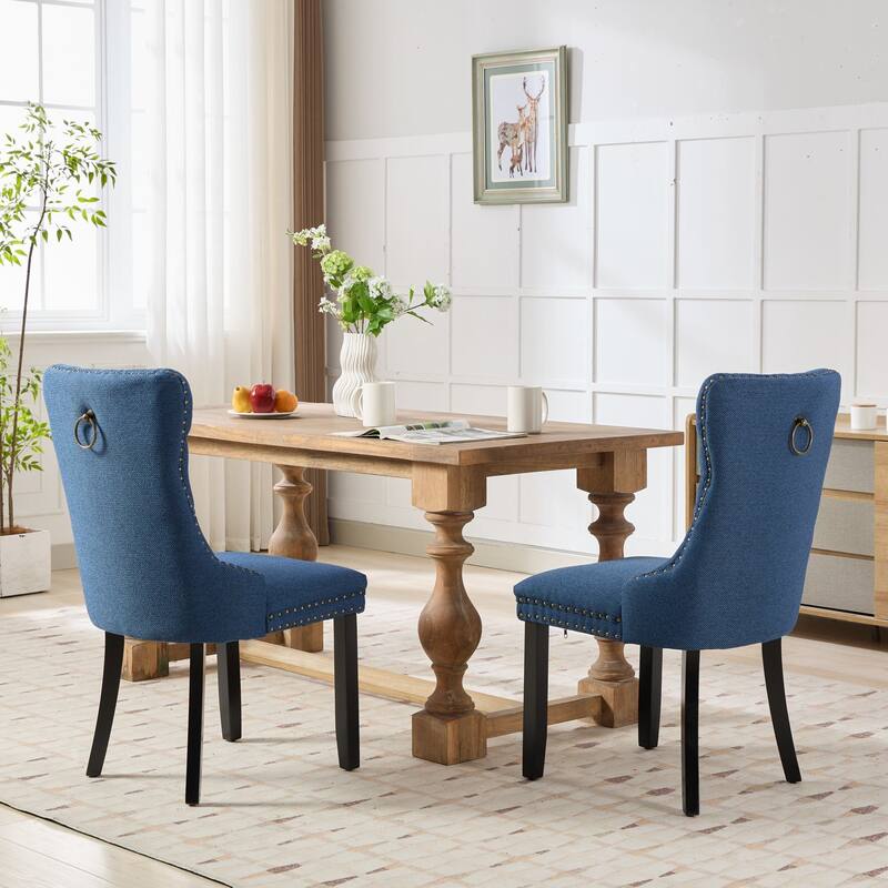 Solid Wood Dining Chairs Set of 2, Tufted Upholstered Kitchen Side Chairs, Dining Chair with Wood Legs & Nailhead Trim