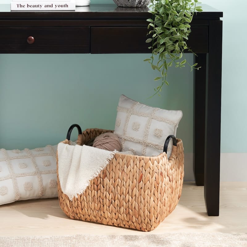 Isidore Round Water Hyacinth Seagrass Woven Basket for Home Storage