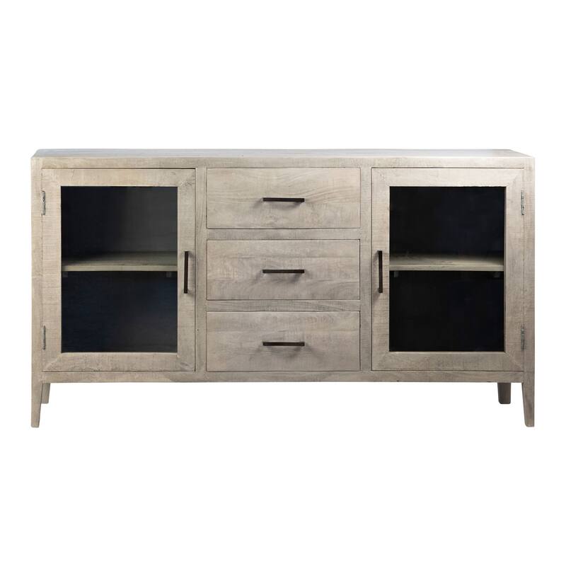 Harlow 78-inch Tall Grey Wash Acacia and Glass Display Cabinet - Light Grey