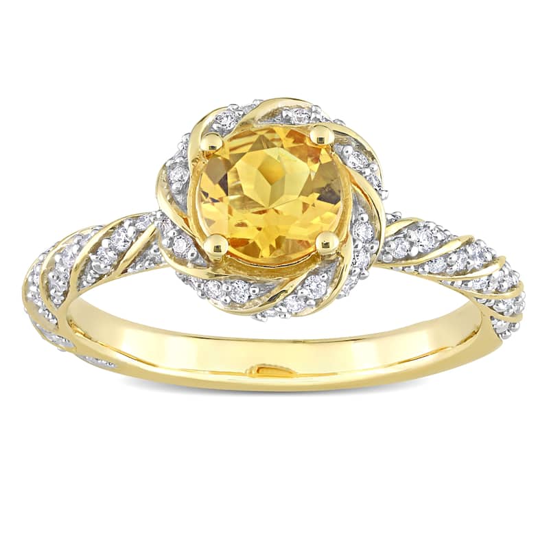 Miadora Citrine and 1/4ct TDW Diamond Swirl Halo Ring in 14k Yellow Gold