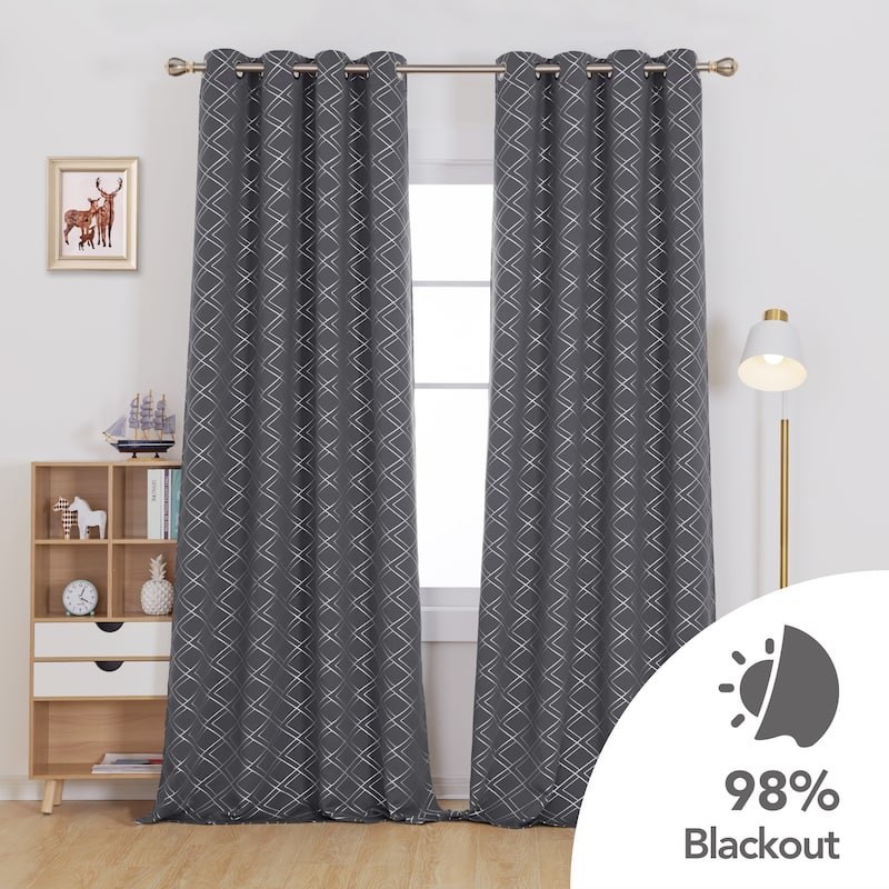 Deconovo Silver Geometric Curtain Panel Pair(2 Panel)