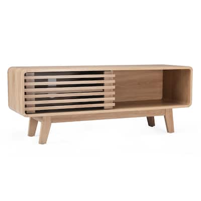 TV Stand for TV Up to 59 Inch, Entertainment Center with Storage Cabinet and Sliding Door, Mid-Modern Century Console Table
