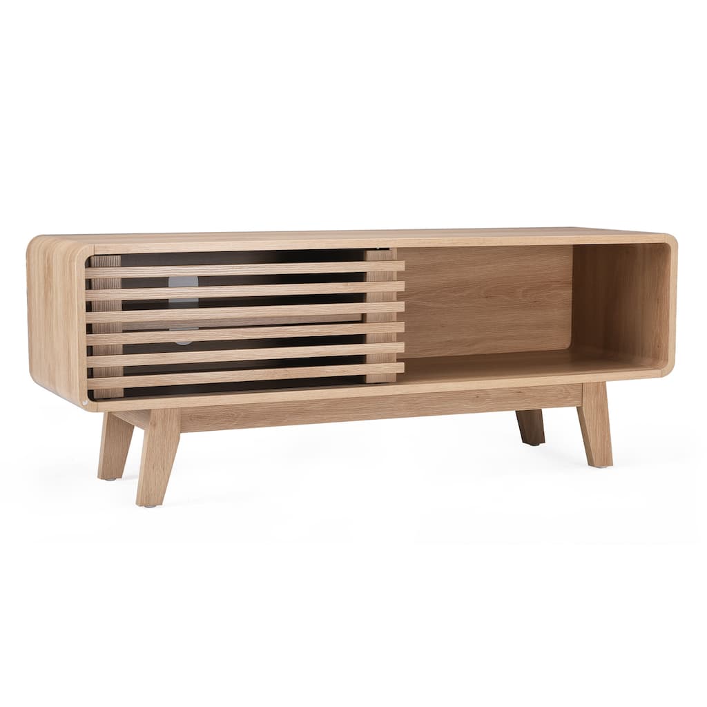 TV Stand for TV Up to 59 Inch, Entertainment Center with Storage Cabinet and Sliding Door, Mid-Modern Century Console Table