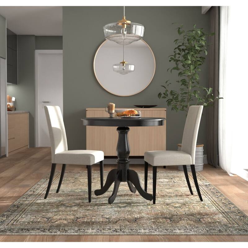 Round Top Carved Pedestal Bar Table - 36" - Black