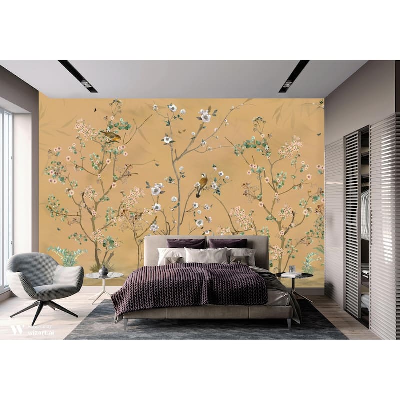 Hand-Painted Serene Floral Symphony Wallpaper Mural