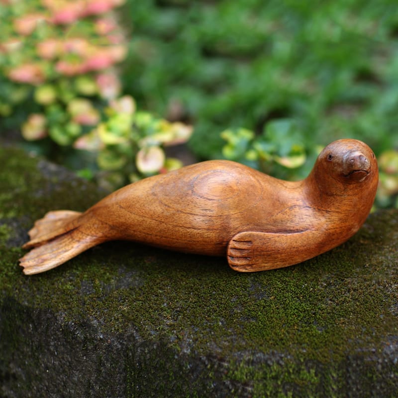 Novica Handmade Dugong Friend Wood Statuette