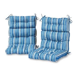 Coastal Stripe 22-in x 44-in Outdoor High Back Chair Cushion (Set of 2) (Cushions Only)