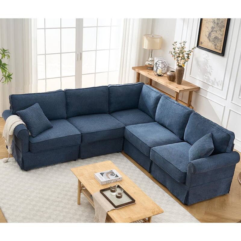 Modular Sectional Sofa, Convertible L-Shaped Upholstered Couch with Rolled Arms, Classic Reversible Corner Sofa for Living Room