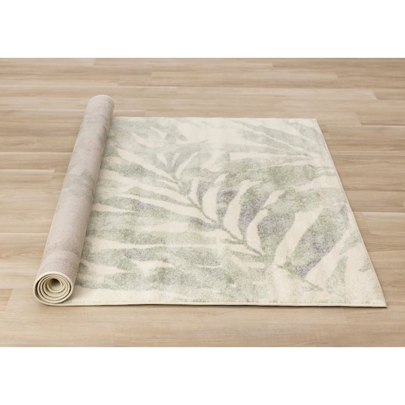 Cream Green Subtle Leaves Indoor Area Rug