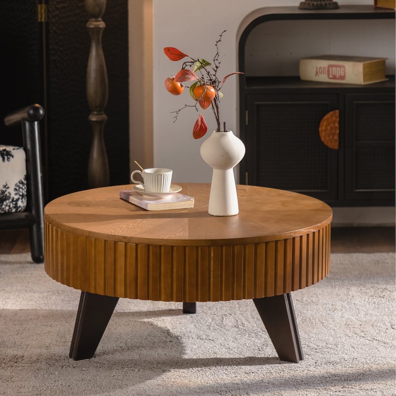 31.5" Retro Round Coffee Table with Storage Space, Suitable for Living Room and Office