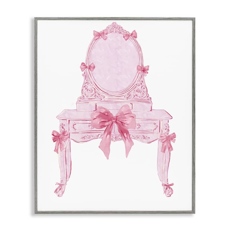 Stupell Lovely Pink Vanity with Bows Framed Giclee Art Design By Ziwei Li - 24 x 30 - Grey