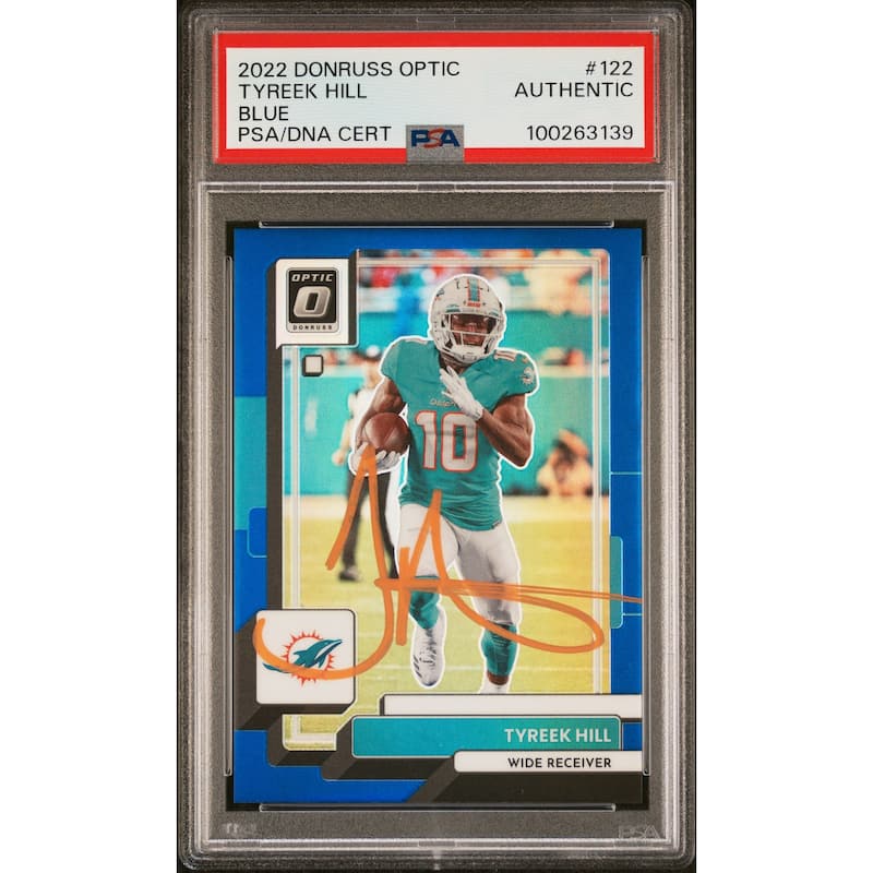 Tyreek Hill 2022 Panini Donruss Optic Blue Signed Card #122 Auto PSA 122/179 - 8' x 11'