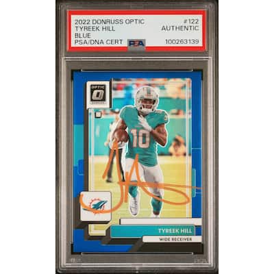 Tyreek Hill 2022 Panini Donruss Optic Blue Signed Card #122 Auto PSA 122/179 - 8' x 11'