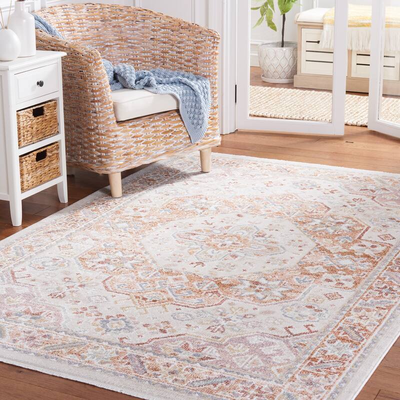 SAFAVIEH Blair Machine Washable Valvanera Slip Resistant Shabby Chic - 6'7" x 6'7" Square - Beige/Rust - Square