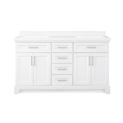 OVE Decors Winston 60 in. Double Sink Bathroom Vanity in White Finish and Power Bar