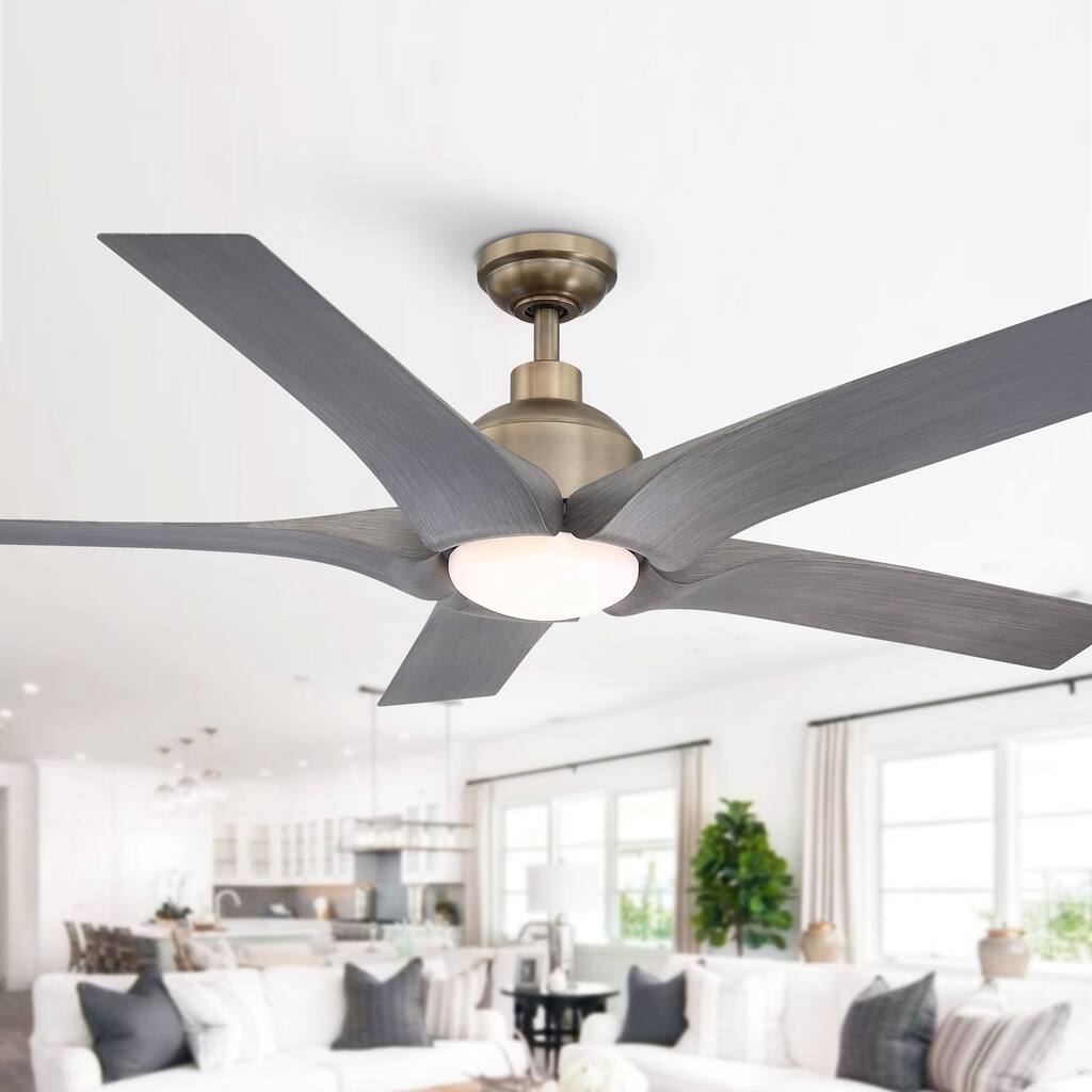 56" Antique Brass ABS 5-Blade LED Ceiling Fan with Light and Remote