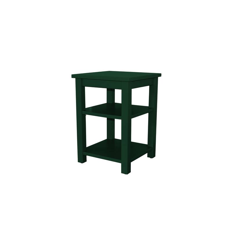 Solid Pine Night Stand with 2 Shelves - Dark Green