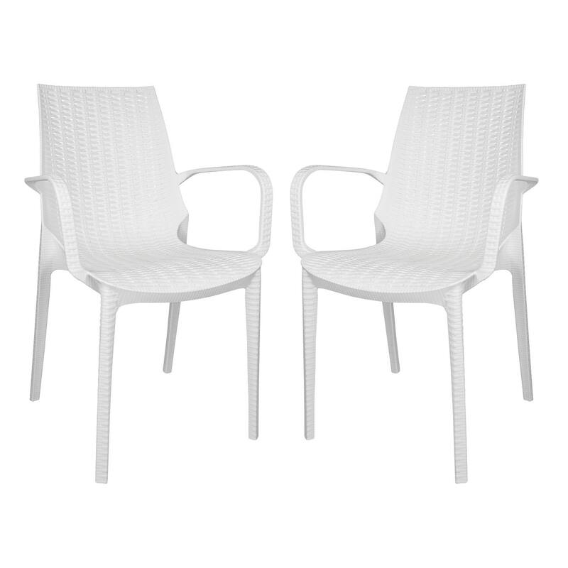 LeisureMod Kent Outdoor Stackable Dining Arm Chair, Set of 2