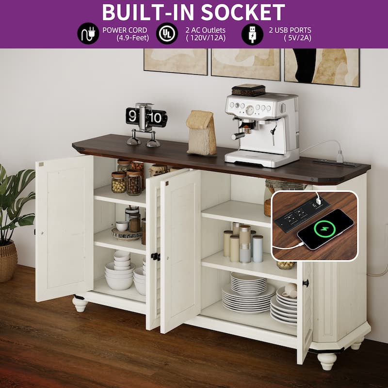 Moasis Farmhouse TV Stand for TVs up to 60" 4 Doors Storage Console Cabinet