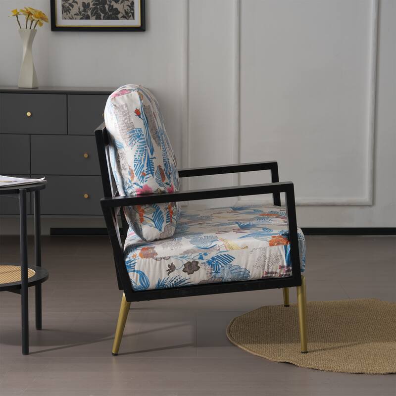 Velvet Upholstered Accent Armchair with Gold Legs