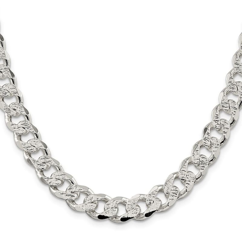 Curata 925 Sterling Silver Solid Polished 10.5mm Pave Curb Chain Anklet 9 Inch Lobster Claw