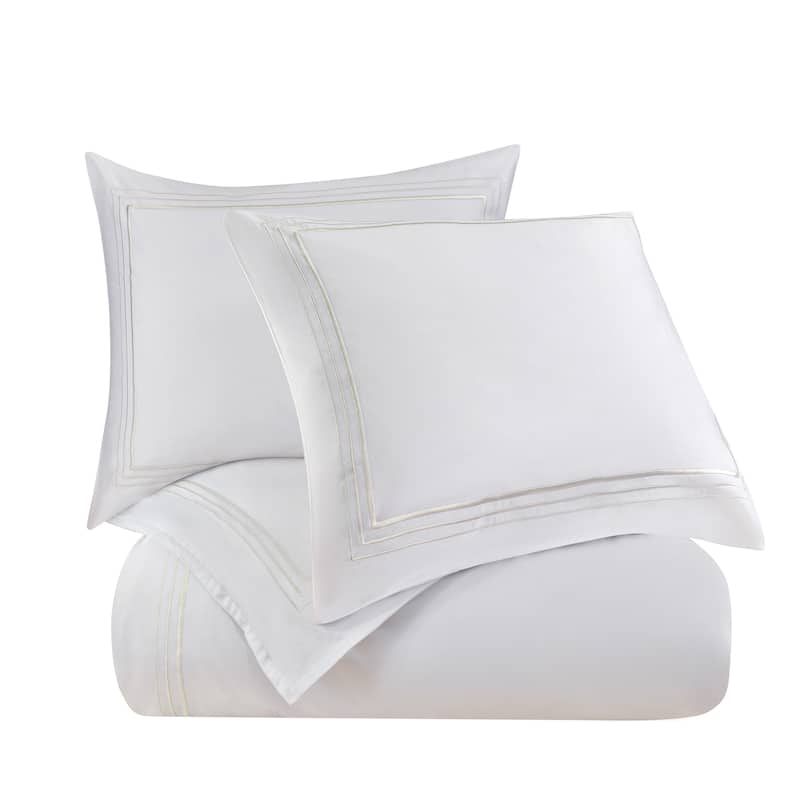 HiEnd Accents 100% Cotton Hotel Luxury Embroidered Border Duvet Cover Set, 3PC